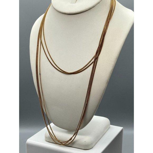 Delicate Multi Strand Chain Necklace, Five Strand Gold Tone Basic Minimalist - Picture 2 of 3